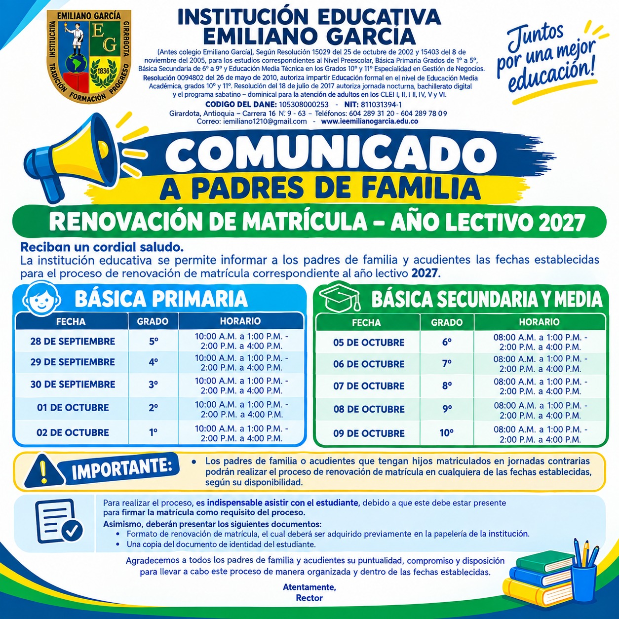 RENOVACIÓN DE MATRÍCULA AÑO 2027
